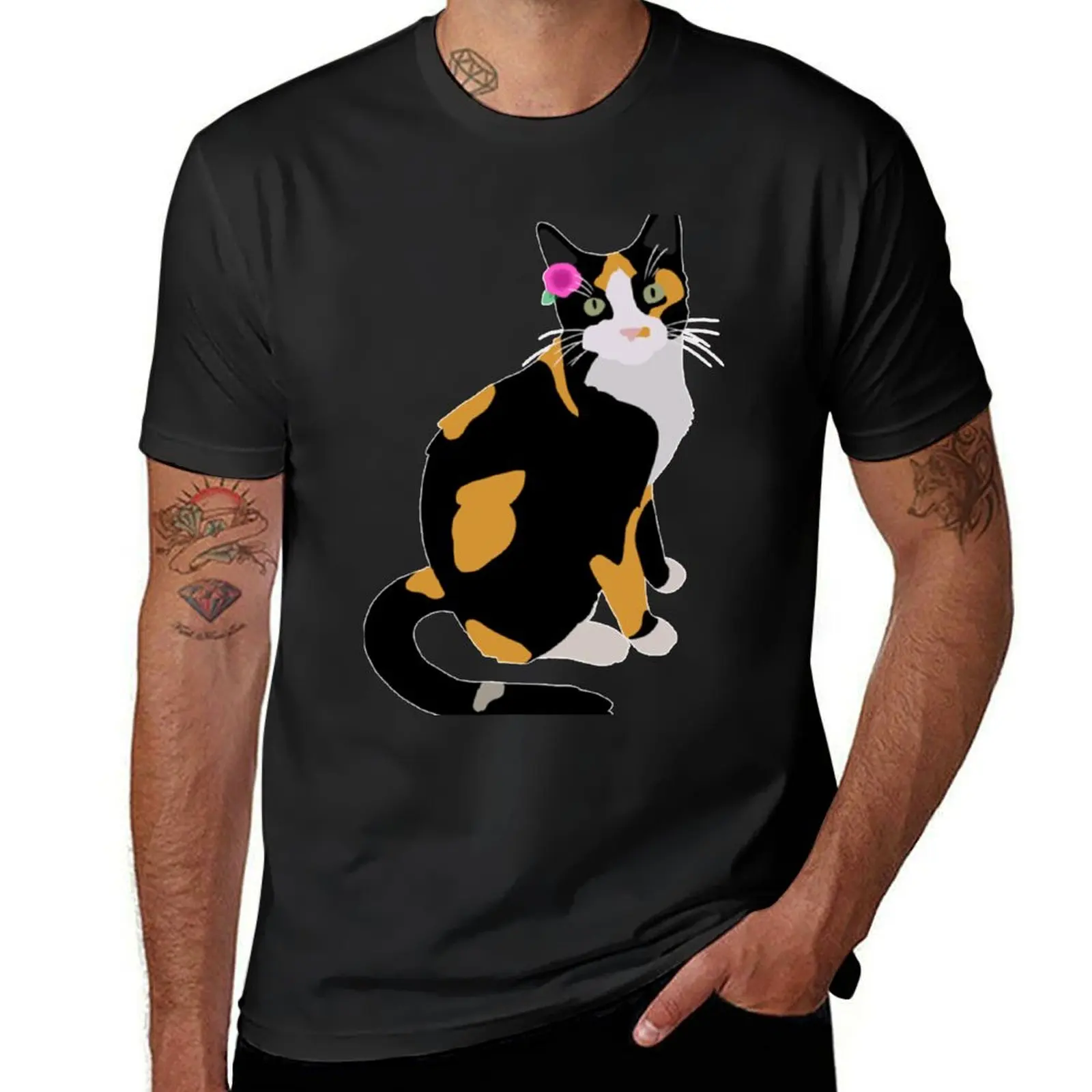 Calico Cat With Pink Flower, Calico Mom, Cat Lover T-Shirt tops kawaii clothes boys whites mens t shirts casual stylish