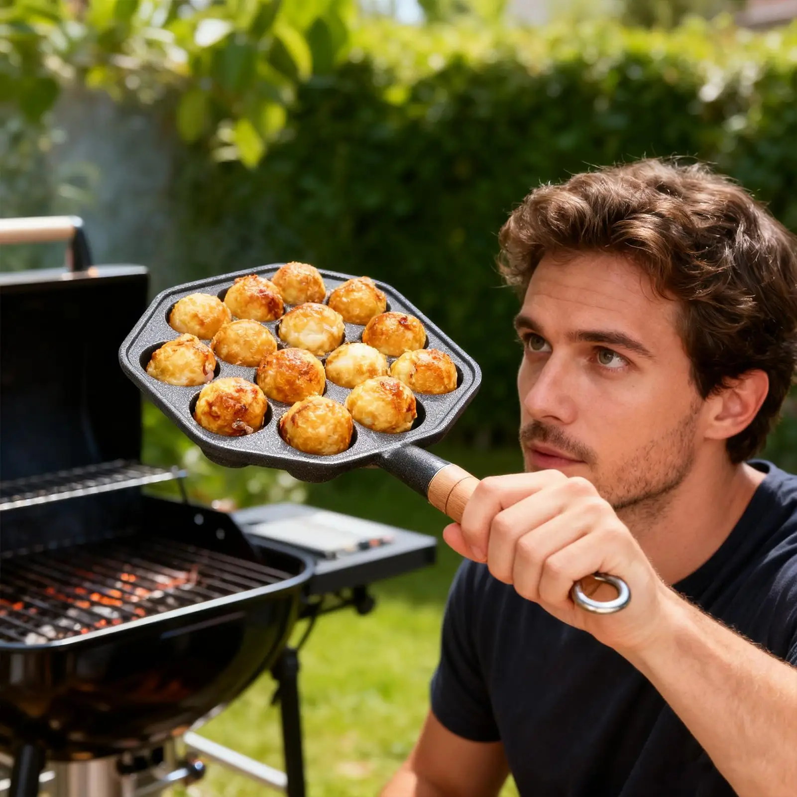 Sartén para parrilla para cocinar en interiores, placa de bolas de pulpo japonesas de 14 agujeros, sartén antiadherente de hierro fundido para estufa para exteriores