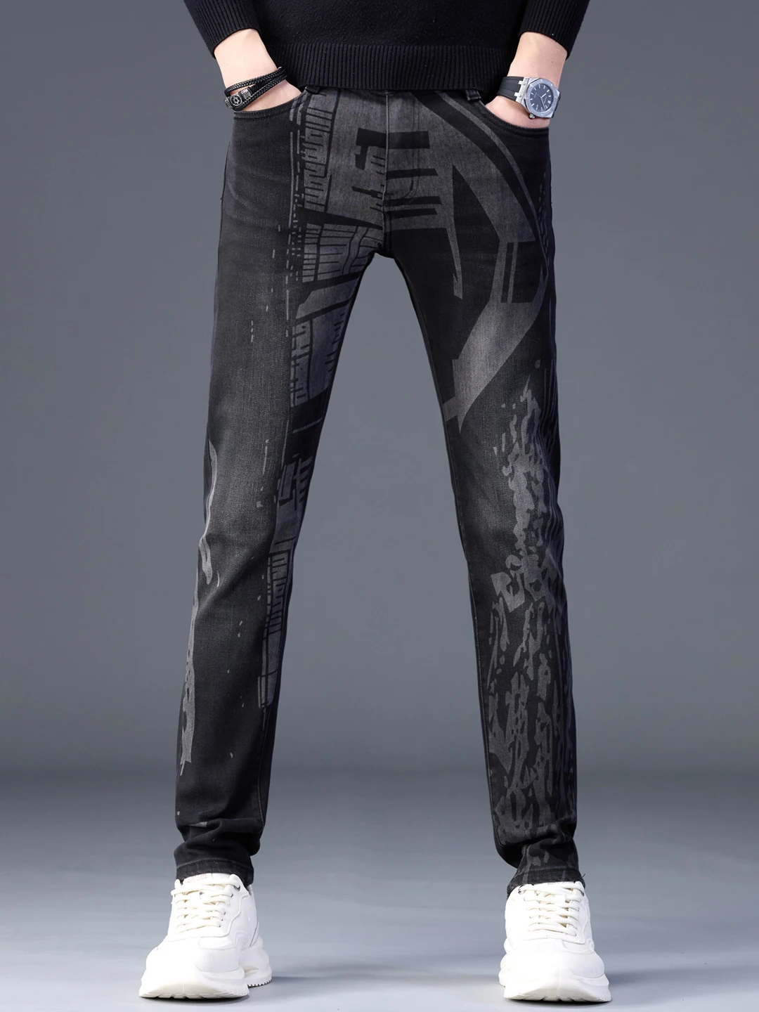 

Мужские джинсы Bla Slim Fit: осенне-зимние, люксовые, с принтом, эластичные, повседневные, длинные брюки из хлопкового стрейч-денима