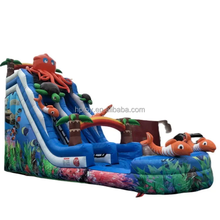 Palm tree inflatable water slide inflatable water slide with pool for kids