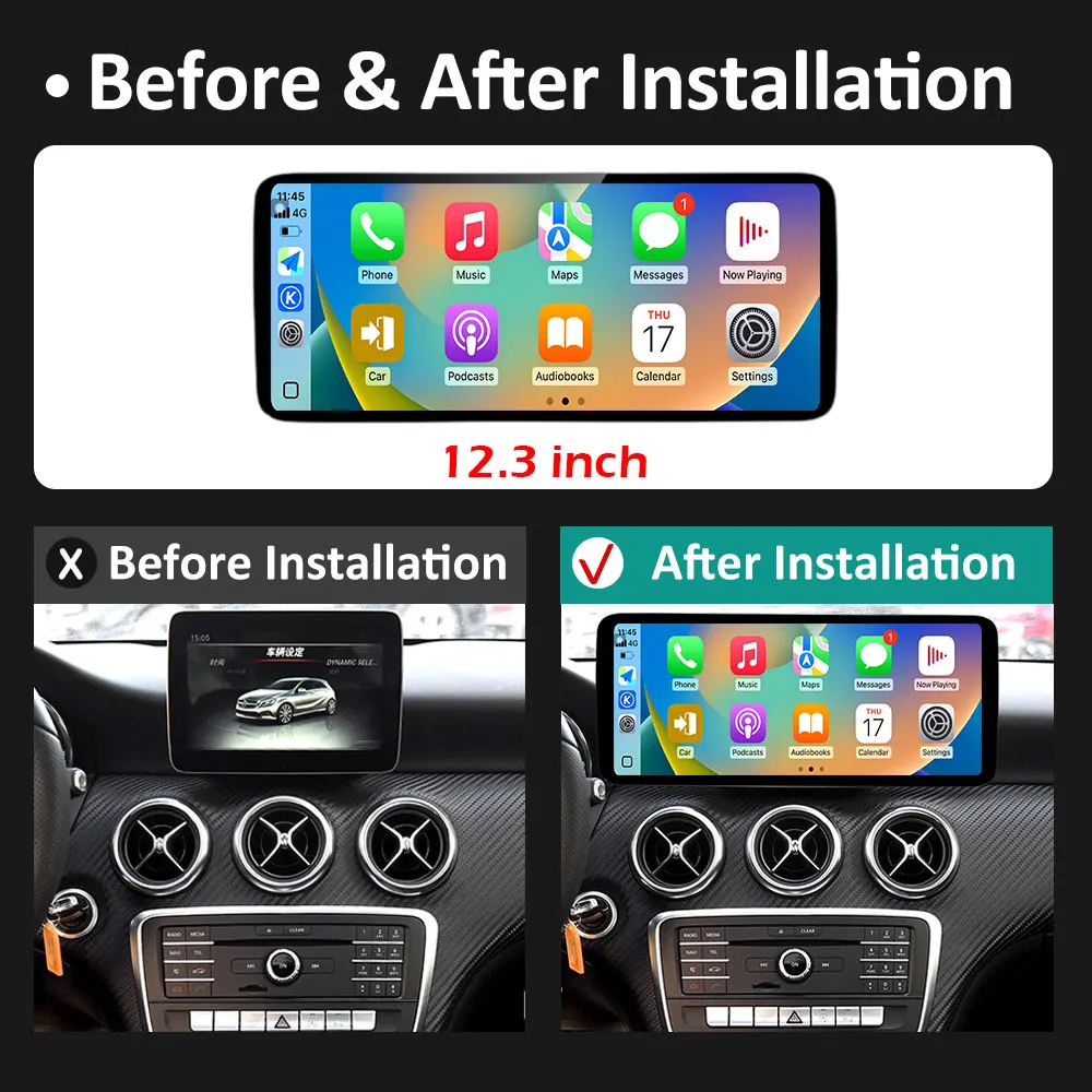Android 16 GPS BT Für BENZ A-KLASSE CLA GLA W176 2012 - 2018 Kabelloses Carplay 4G Auto-Videoplayer QLED HD Bildschirm Autozubehör – Detail 2