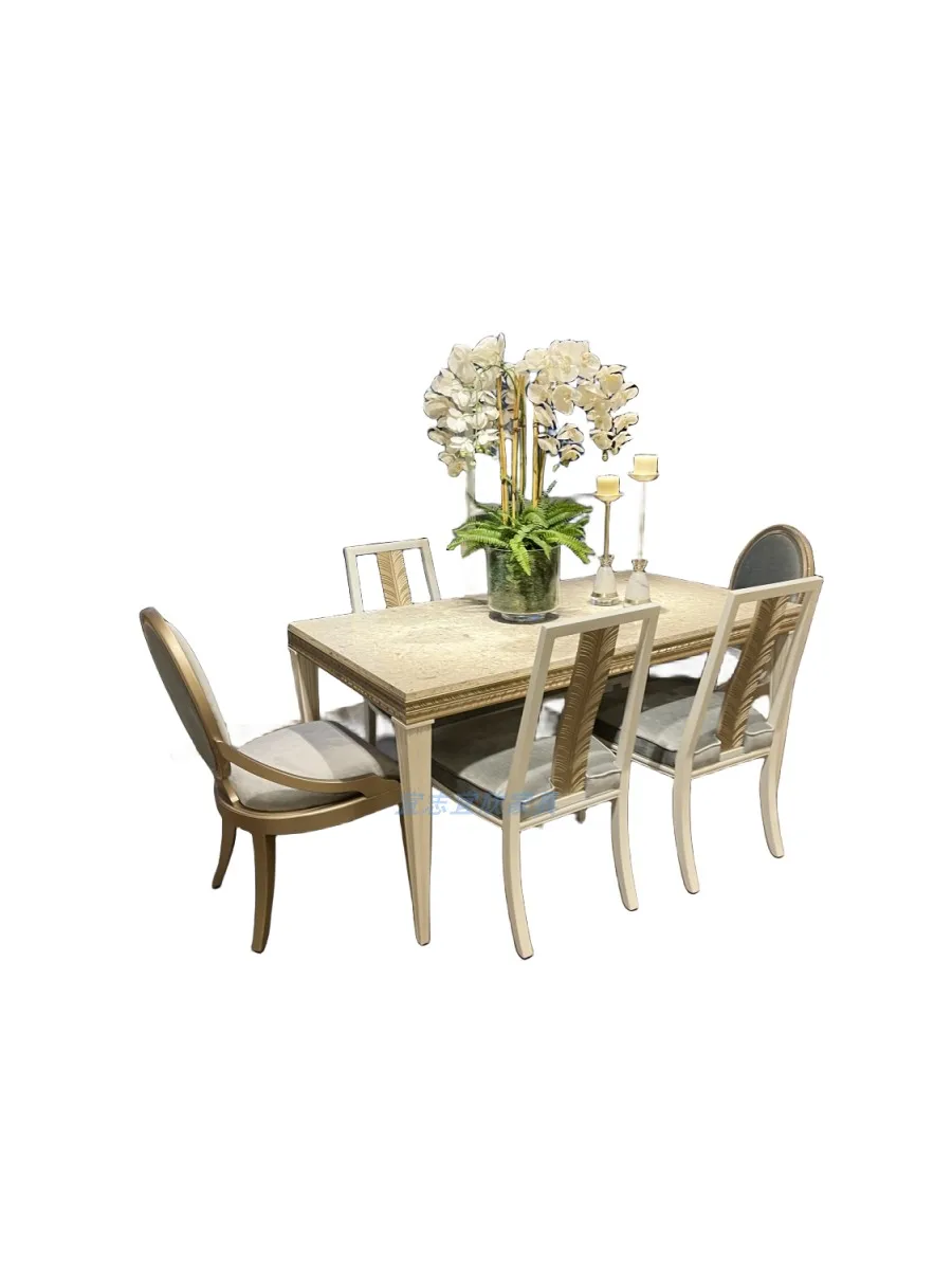 

Американский светлый роскошный французский простой прямоугольный стол с мраморной столешницей, бытовой обеденный стол