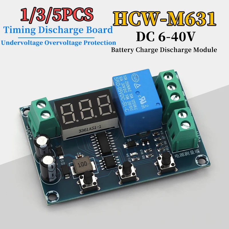 Módulo de Control de Carga y Descarga de Batería de 1/3/5 Piezas DC6-40V HCW-M631, Control por Relé, Protección Contra Bajo y Alto Voltaje de Batería