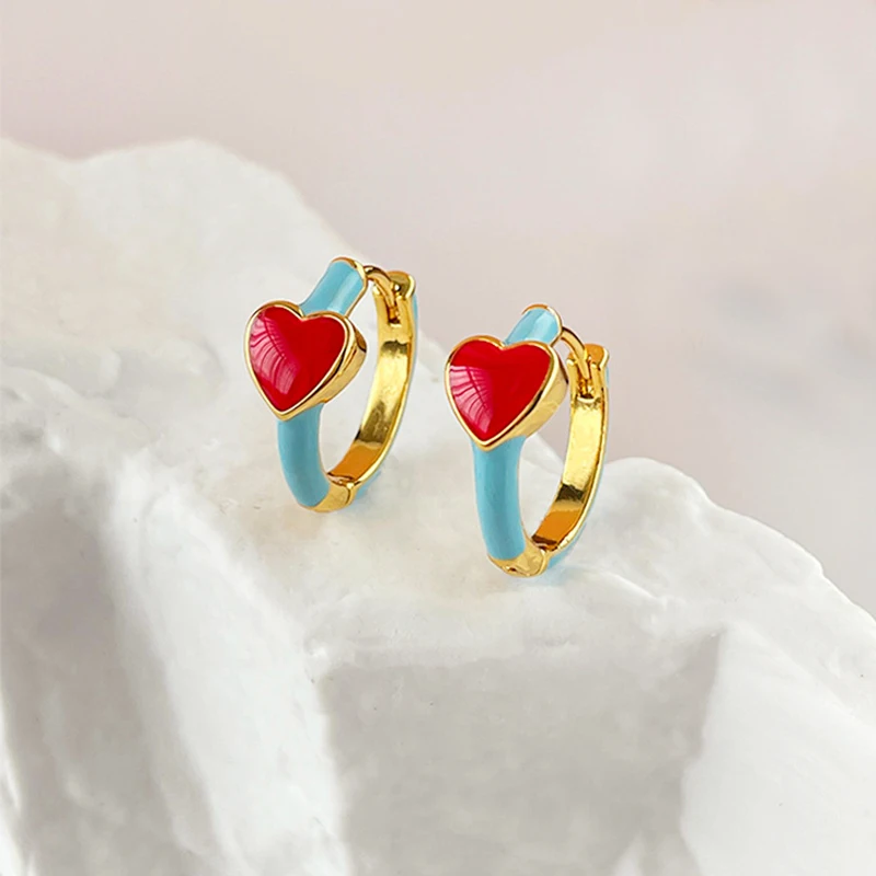 LATS 2022 Elegant Enamel Heart Shaped Hoop Earrings for Women French Vintage Fashion Jewelry Girl's Sweet Cute Accessories Gift