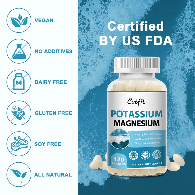 Catfit Easily Absorbed Complex Potassium Magnesium Supplement Capsules Potassium Citrate & Magnesium Mineral chelates