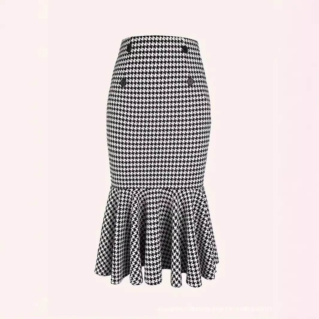 

Элегантная юбка с узором «гусиные лапки», большие размеры, облегающая юбка «рыбий хвост», средней длины, европейско-американская мода для женщин