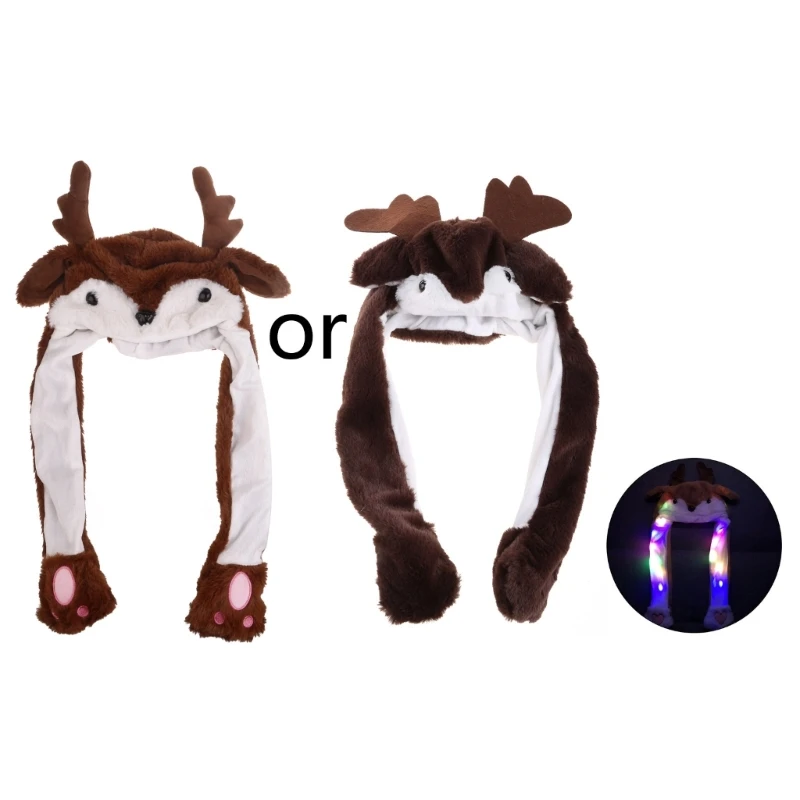 

N80C Plush Beanie Soft Warm Hat with Moving Ears Animal Elk Costume Accessory