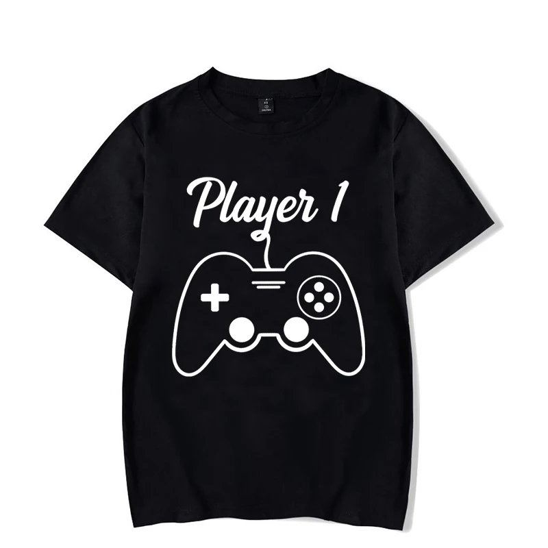 Couple Matching  T-Shirt Funny Game Player 1 Player 2 Shirts Short Sleeve Loose Women Men Tshirt Pregnancy Announcement Tops