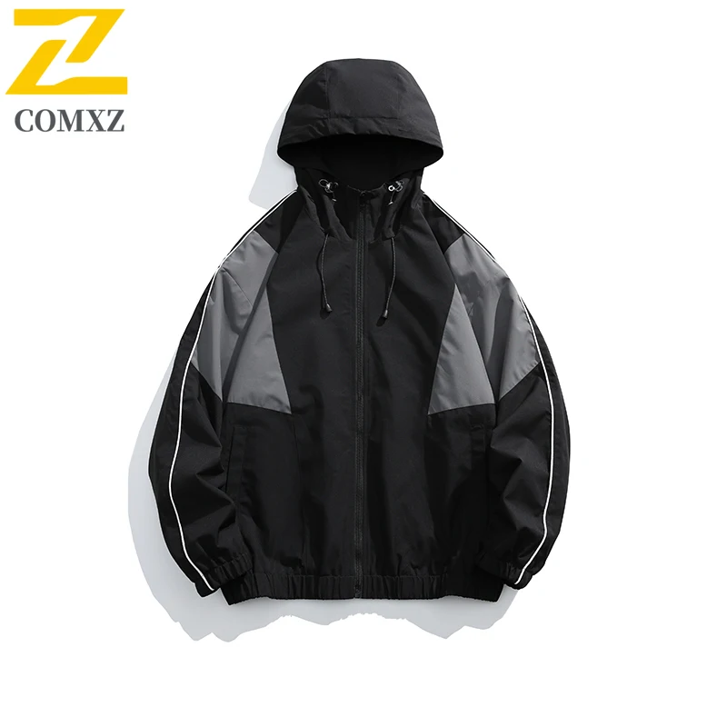 

2025 New Adventure Windbreaker Work Jackets Men's Autumn Harajuku Splicing Waterproof Windproof Hooded Coat Street Clothing Men