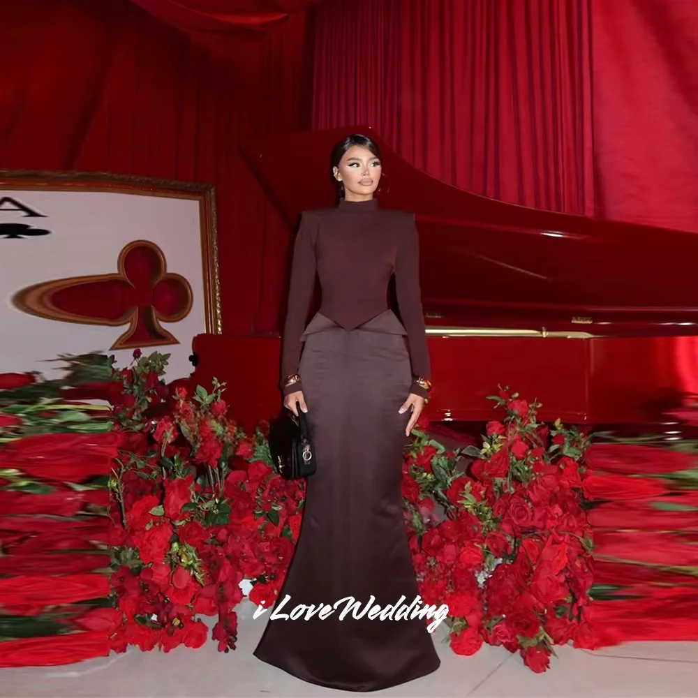 Burgundy Mermaid Shoulder Pads Prom Dresses Long Sleeves Vestidos De Noche Satin Floor-Length Formal Evening 2026 Customized
