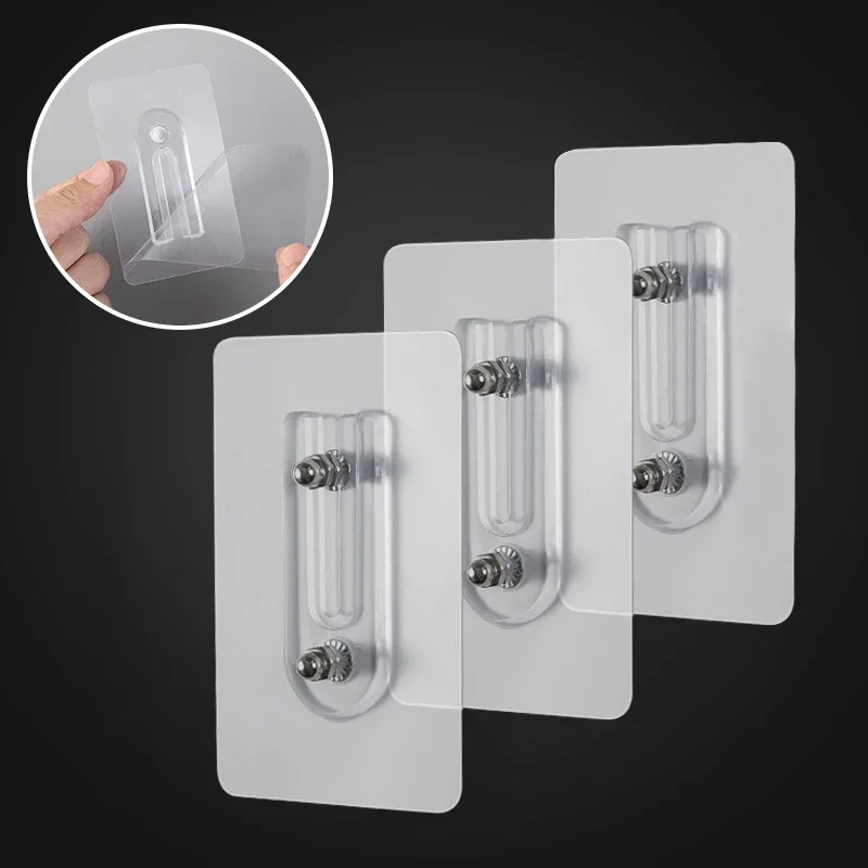 2pcs Transparent Screw Hooks Double Nail Adjustable Non Punching Photo Frame Holder Wall Mounted Storage Rack Kitchen Accessorie