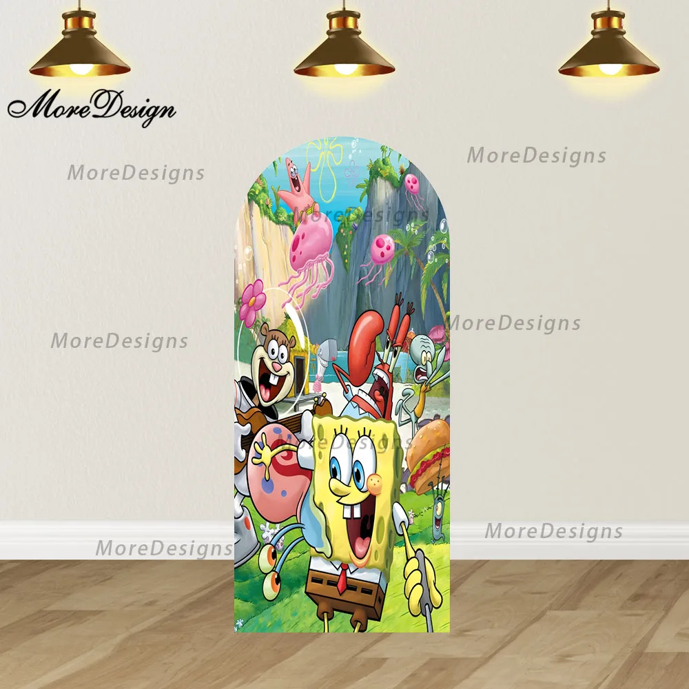 SpongeBob Cartoon Arco Sfondo fotografico Decorazione per baby shower Festa di compleanno per bambini Copertine ad arco Puntelli per fotografia a doppio lato