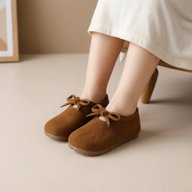 

Girls Bow Shallow Pedal Princess Shoes Spring Autumn New Children's Soft-soled Flats Loafer Size 23-36
