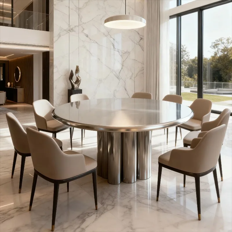 #Modern Metal Round Dining Table Can Be Customized To Accommodate 10 People Fashionable Design