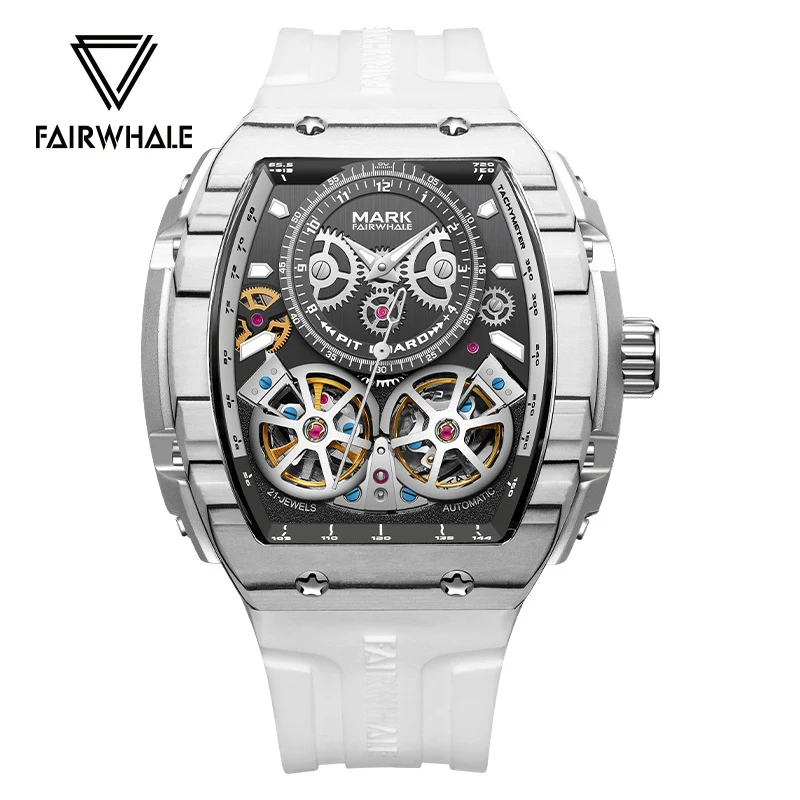 

Mark Fairwhale High Quality Double Tourbillon Mechanical Watch for Men Sports Silicone Strap Tonneau Automatic Watches Mens