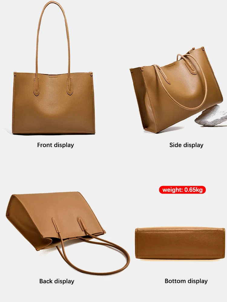 2024 New Khaki Women OL Handbag Genuine Leather Ladies Shoulder Purse Big Tote Bag Large Capacity Shopper Bags Pocketbooks