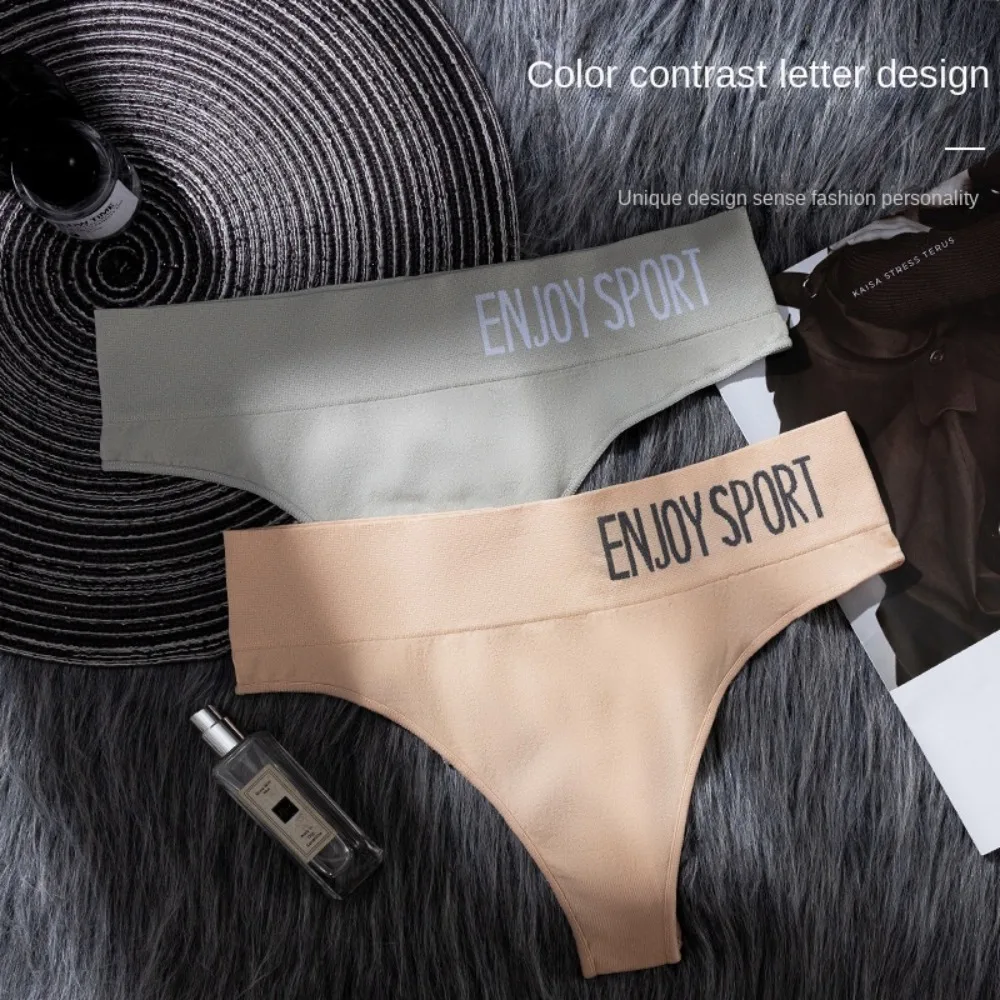 Soft Middle Waist Seamless Panties Sports Panties Solid Color Women Thong Underwear Female Lingerie Sports Briefs Fitness
