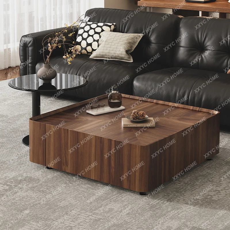 

L light luxury minimalist walnut square living room home coffee table combination