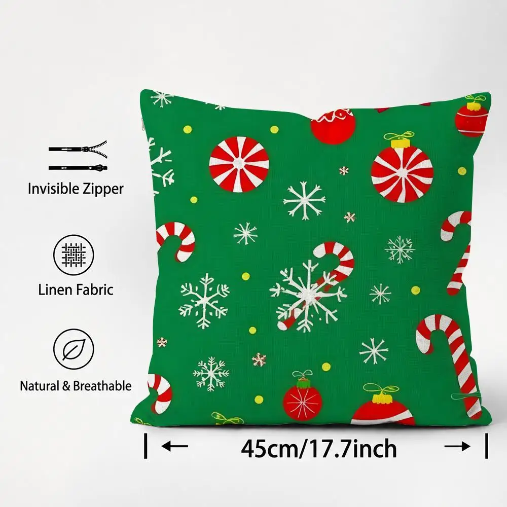 Cute Graphic Christmas Candy Cane Cushion Cover Cushion Covers Natural Linen Breathable Sofa Bedroom Decor Pillowcase