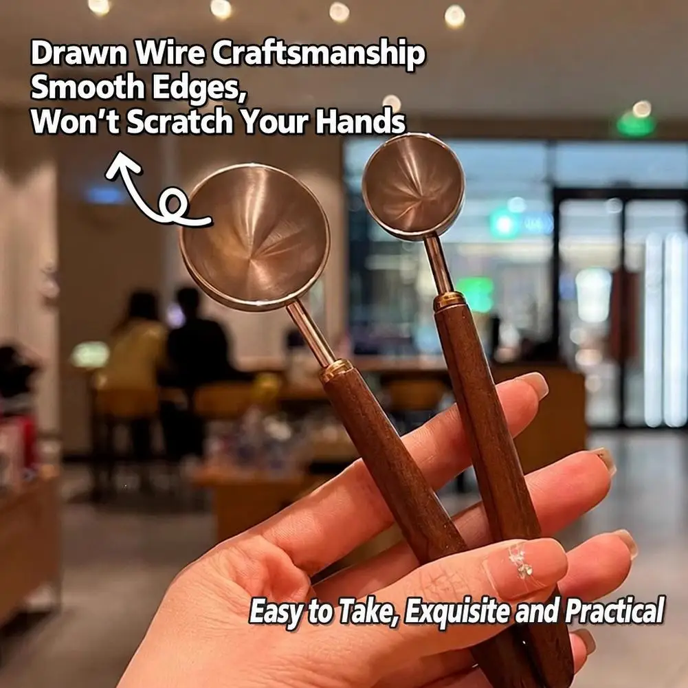 S/M/L Coffee Bean Powder Measuring Spoon Wooden Long Handle Stainless Steel Coffee Scoop Tablespoon Measuring Spoon