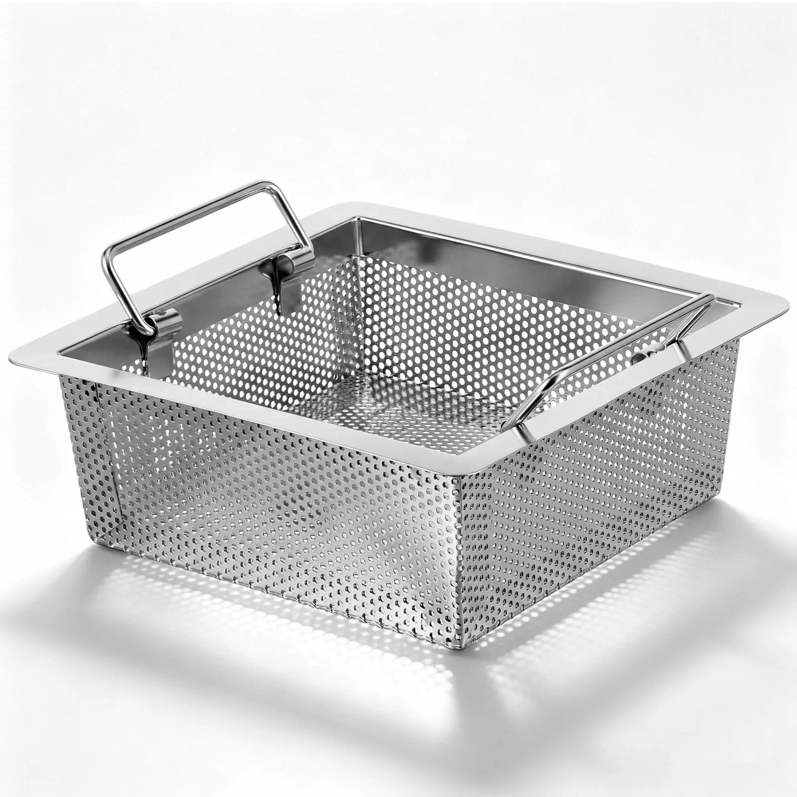 

2-Pack 8.5x8.5x3 Inch Stainless Steel Square Drain Strainer With Inner Handles For Commercial Kitchen Restaurant Cafe