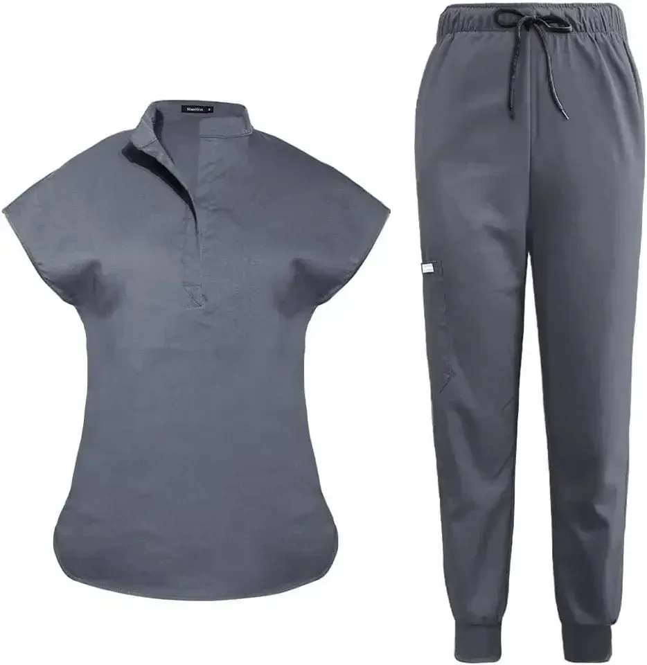 Scrubs Set for Women Nurse Uniform Jogger Suit Stretch Top & Pants with Multi Pocket for Nurse Esthetician Workwear