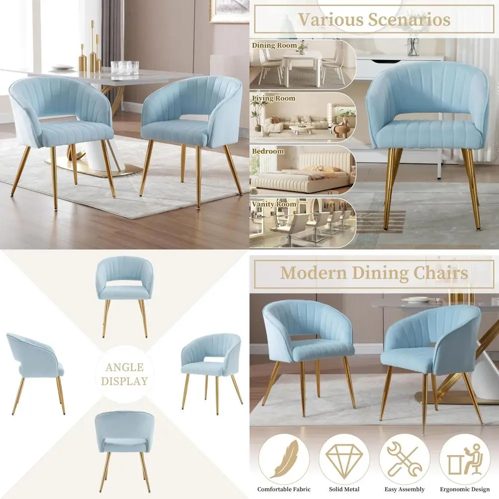 

Современный набор стульев с тафтингом, светло-голубое мягкое туалетное кресло с золотыми ножками для домашнего офиса и гостиной