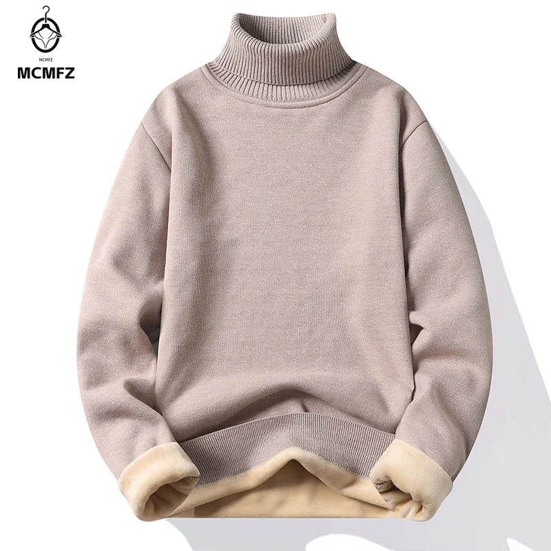 Breathable High Collar Sweater For Men Full Fleece Lined Thermal Knit Pullover Long Sleeve Everyday Casual Apparel