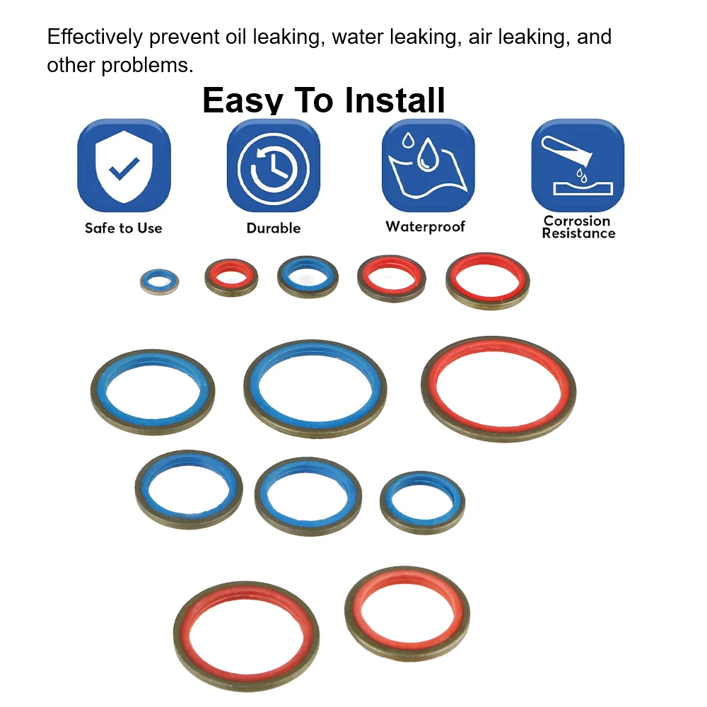 Multi-purpose High Press Hydralic 6-30mm Rubber Oil Pipe Seal Gasket NBR Metal Seal Ring Assortment Kits 245PCS