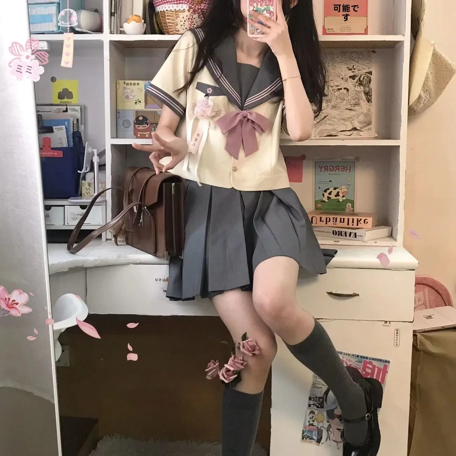 

Navy Collar Students Outfit Loose Japanese Sailor Suit Set with Pleated Skirt for plus Size Women 2025 summer new style