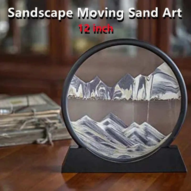 12inch Sandscape Moving Sand Art Picture Hourglass Hour Flowing Painting With Liquid Ornaments Home Decor