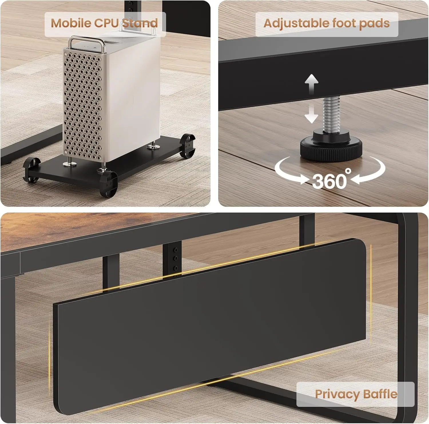 مكتب مكتب على شكل حرف L مقاس 63 بوصة مع أدراج، ومكتب إداري مع أدراج ملفات، ومكتب كبير مع أرفف تخزين #6