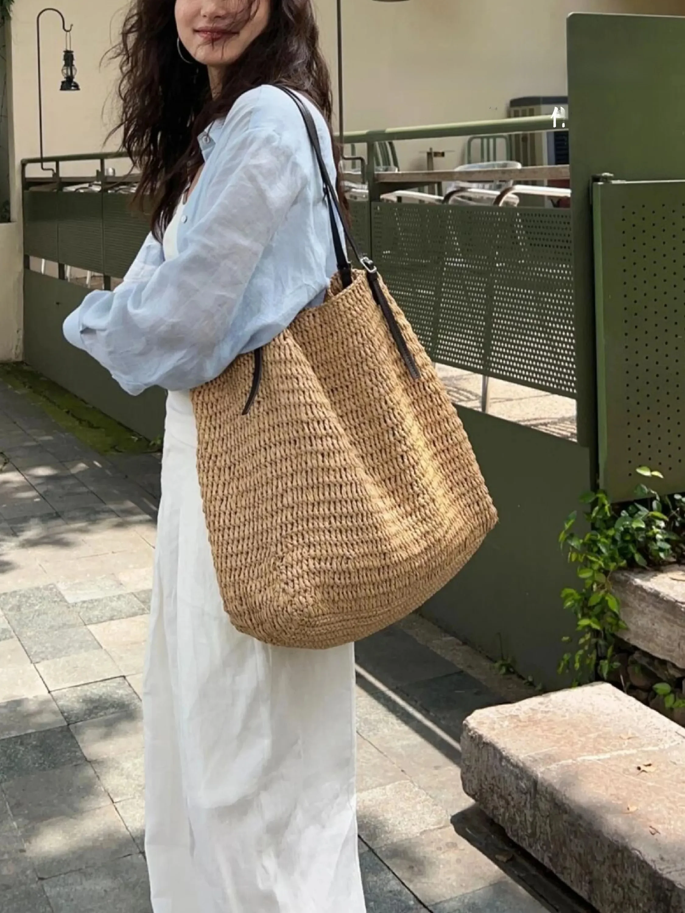Bolsa de Palha UZOE Casual de Verão, Versátil para Mulheres, Essencial para Férias na Praia, Bolsa Macia com Forro de Poliést...