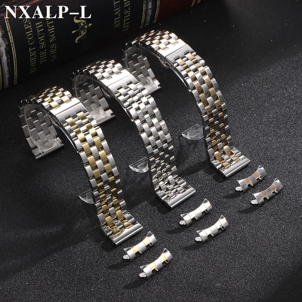 Pulseira de aço inoxidável sólido 18mm 20mm 22mm pulseira de relógio curvada/extremidade plana para tissot para longines para seiko para cidadão