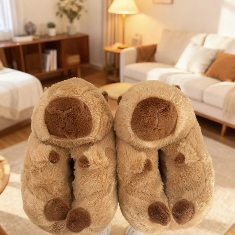 캐주얼 판다 카피바라 플러시 슬리퍼 홈웨어 두꺼운 따뜻한 펭귄 털 슬리퍼 미끄럼 방지 만화 겨울 면화 신발 커플용