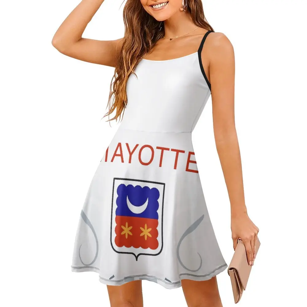 Exotic Mayotte Flag Coat of Arms of Mayotte Flag Gift para mujer, vestido de tirantes, club Vintage divertido, vestido de tirantes para mujer Gra