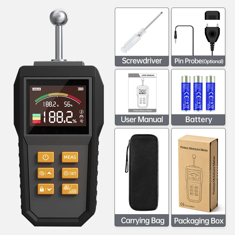 A.Concrete Moisture Meter Building Materials Wall and Floor Wood Moisture Content Measuring Instrument Non-invasive