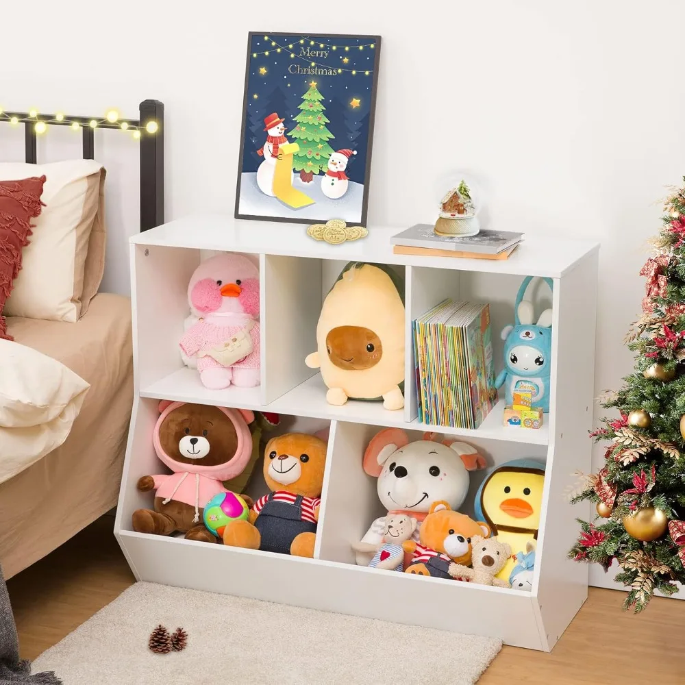 Bibliothèque blanche pour enfants, étagère à jouets Cubby de 35.4 pouces L adaptée à la chambre des enfants, salle de jeux, couloir, jardin d'enfants