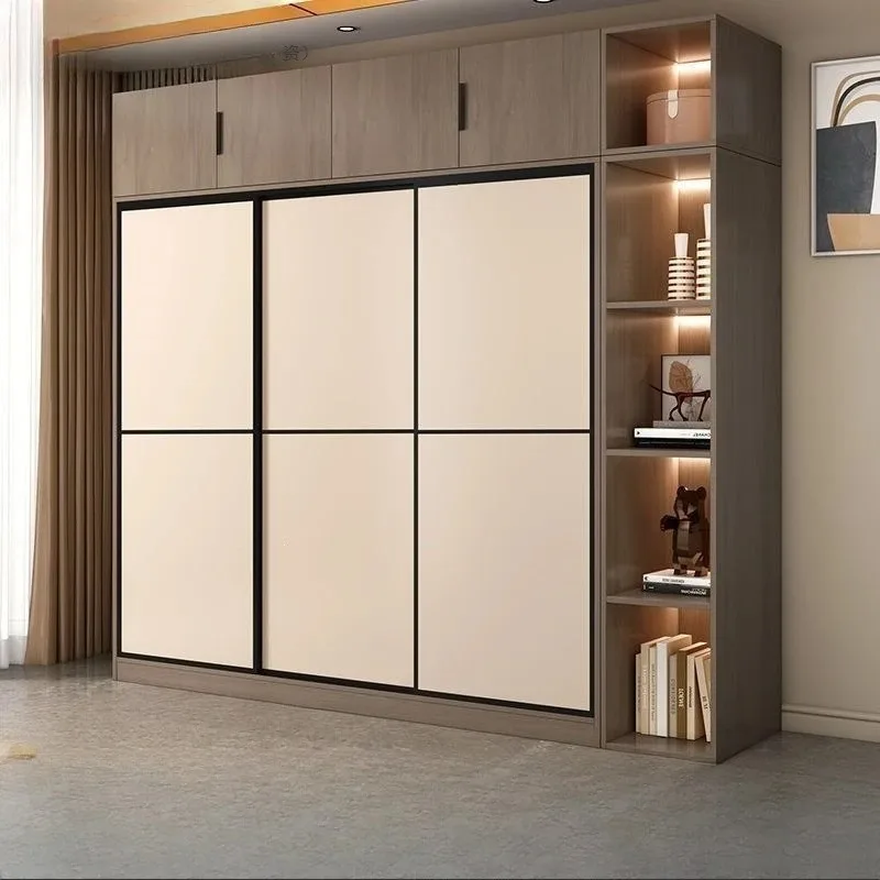 Wardrobe Home Bedroom Wardrobe Small Unit Light Luxury Clothes Cabinet Rental Room Multi-layer Locker Moving Door Storage