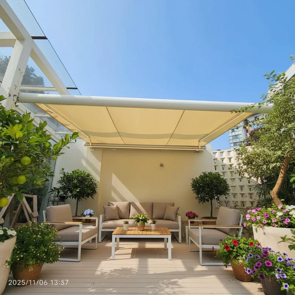 Motorized LED Light Full Cassette Awning for Outdoor Patios and Garden Shading