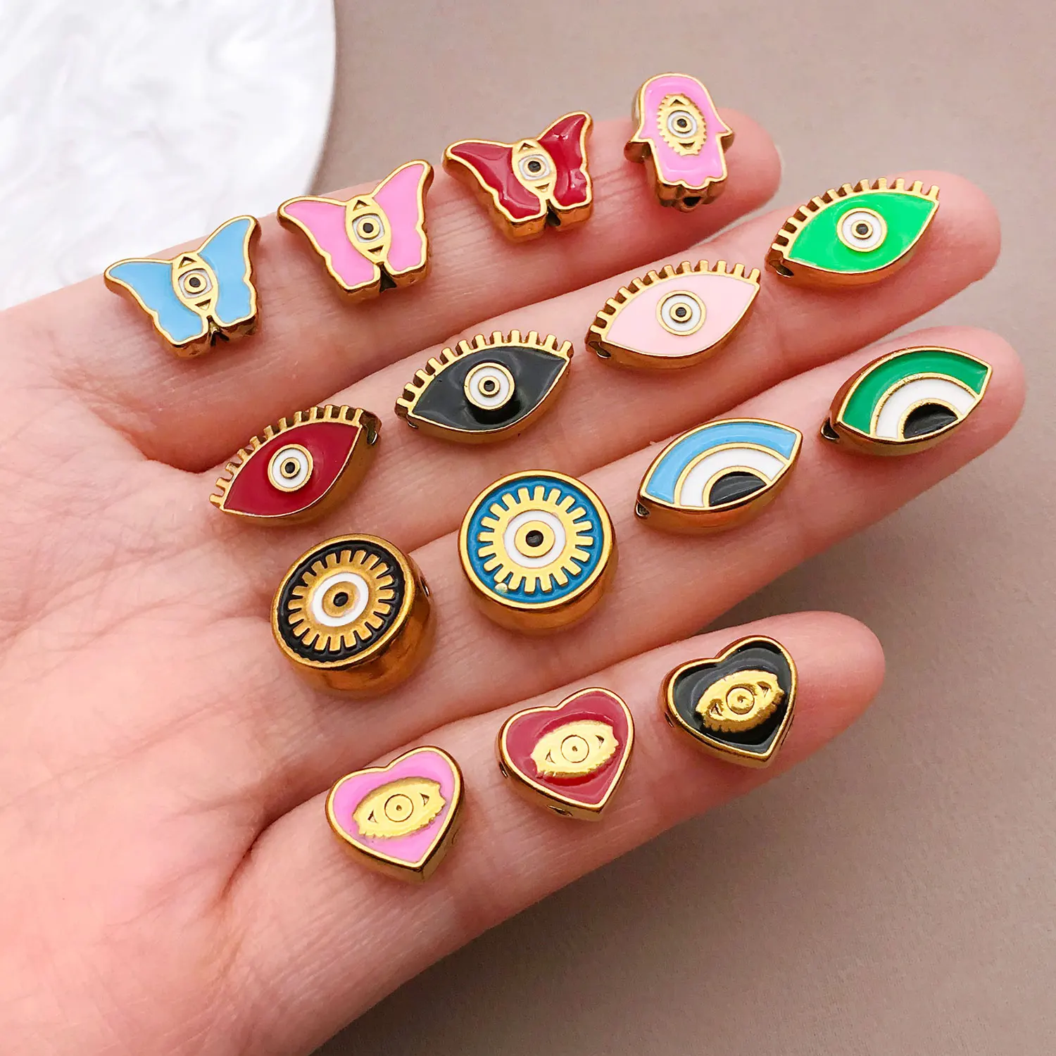 3 قطعة بوهيميا نمط عين الشر سحر الخرز المستديرة صنع قلادة سوار مصمم مجوهرات المينا العين الزرقاء DIY بها بنفسك الاكسسوارات الحرفية