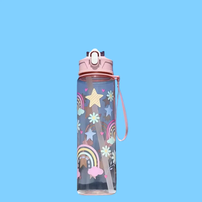 800 ml/27 oz Sportwasserflasche mit großem Fassungsvermögen, auslaufsicherer Kunststoff-Trinkbecher mit Zeitskala, geeignet für Reisen, Fitness, Sport