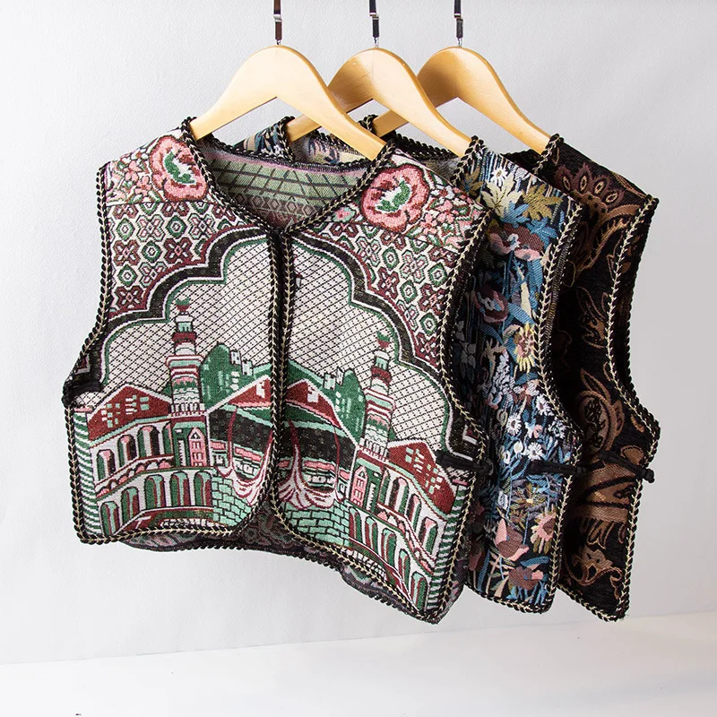 Hot Women's Loose Relaxed Vest Ethnic Style Shawl Vintage Outerwear Floral Short Vest Jacket Sweetheart Casual Sleeveless Tops