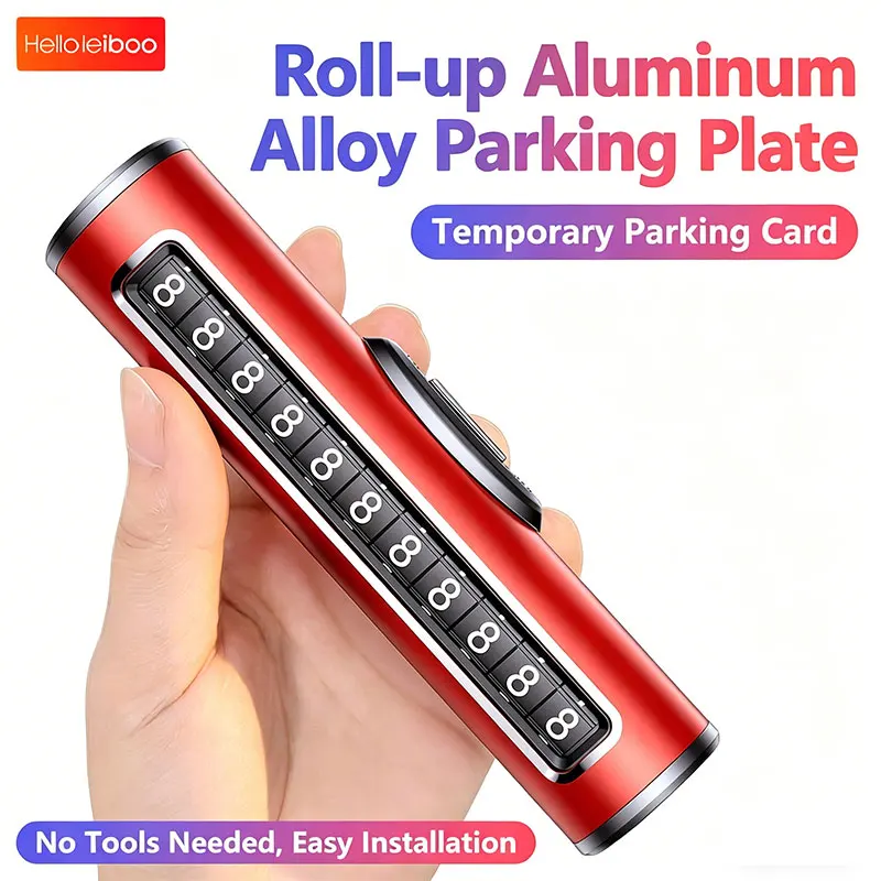 Cartão de estacionamento temporário para carro, placa giratória com número de telefone, alumínio, acessórios de decoração para interior de carro, gadg