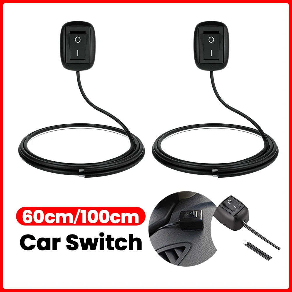 Universeller Auto-Schalter DC 12V/24V Batterietrennschalter mit Kabel 55cm/100cm Klebetyp Mini-Schalter für Nebelscheinwerfer Neonlichter