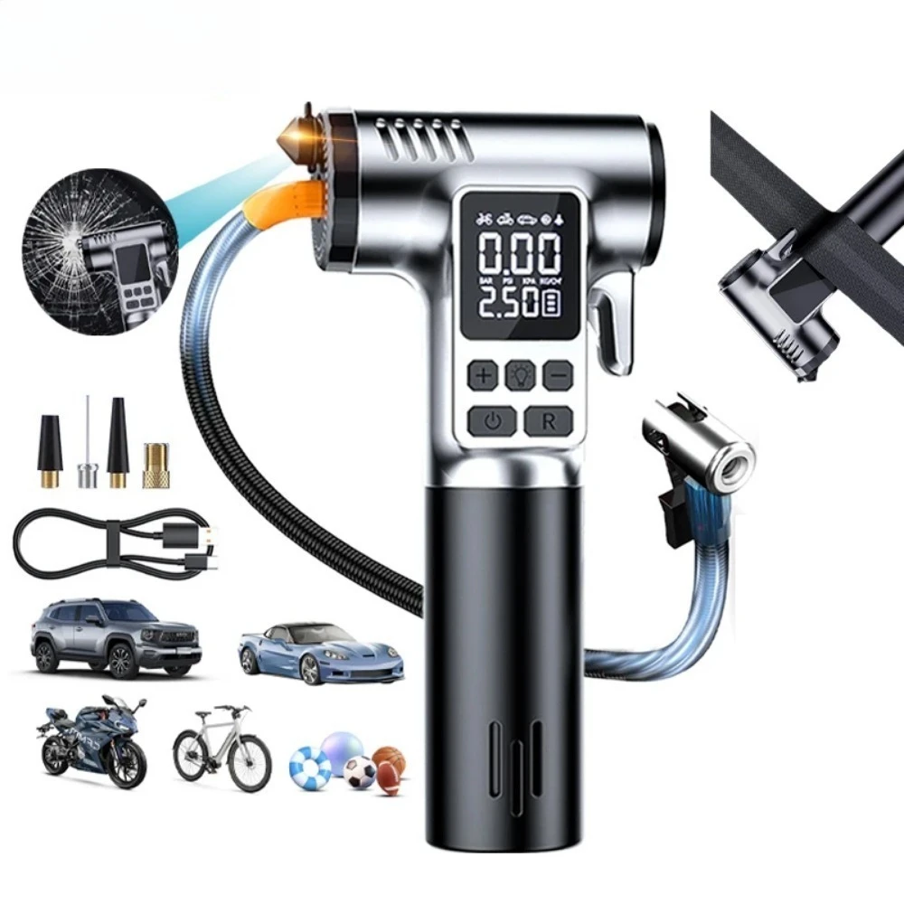 Two-in-one Multifunctional Car Tire Air Pump with Car Wireless Safety Hammer Portable Air Pump Motorcycle Bicycle Tire Pump
