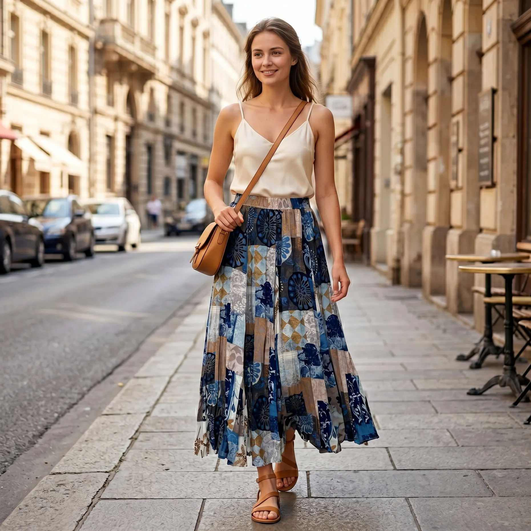 Vintage Print Pleated Maxi Skirt Women High Waist Elastic Waist Boho Elegant A-Line Long Skirt BE1007