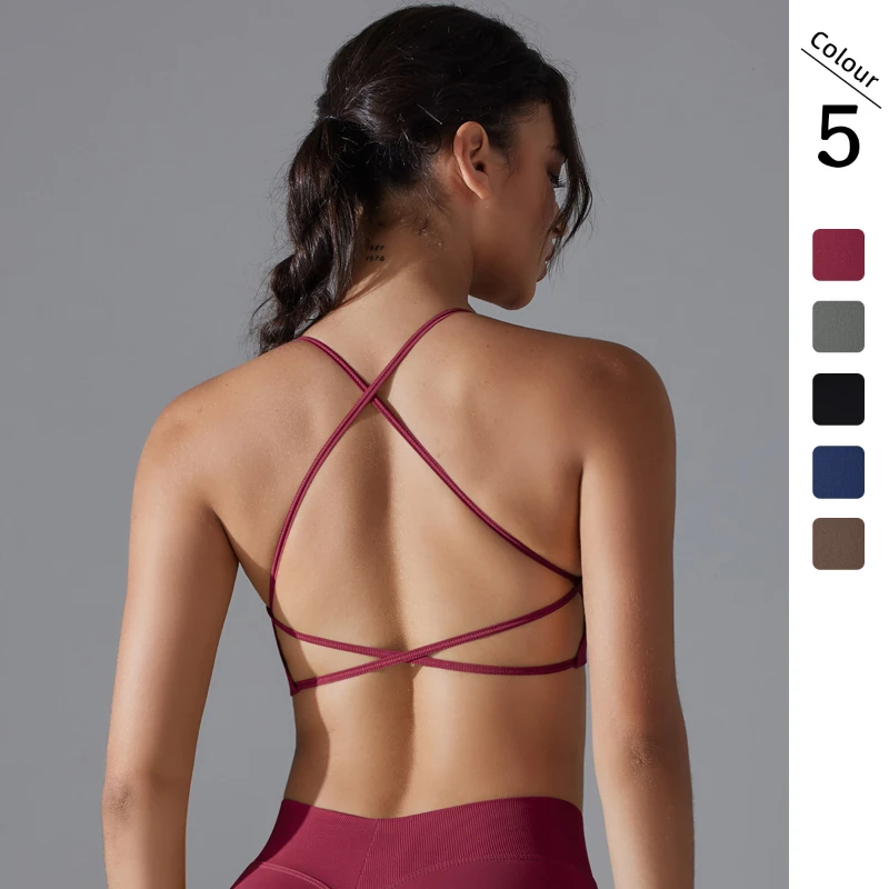 

Seamless solid color cross beauty back tight body high elastic sports underwear yoga clothes running fitness bra quick drying br