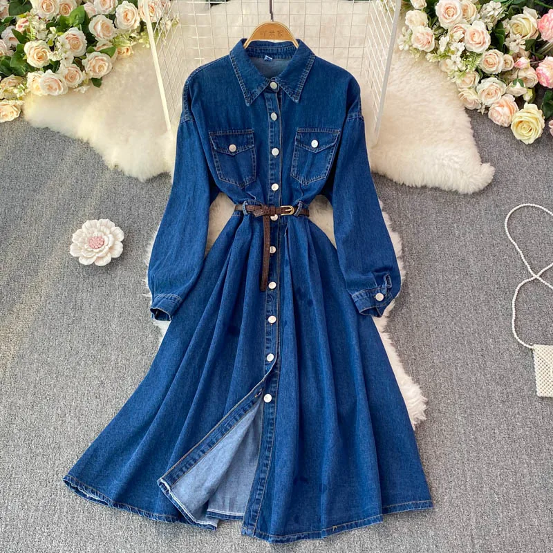 elegant denim dresses for women Fancy Frill Dress (Denim) main image 1