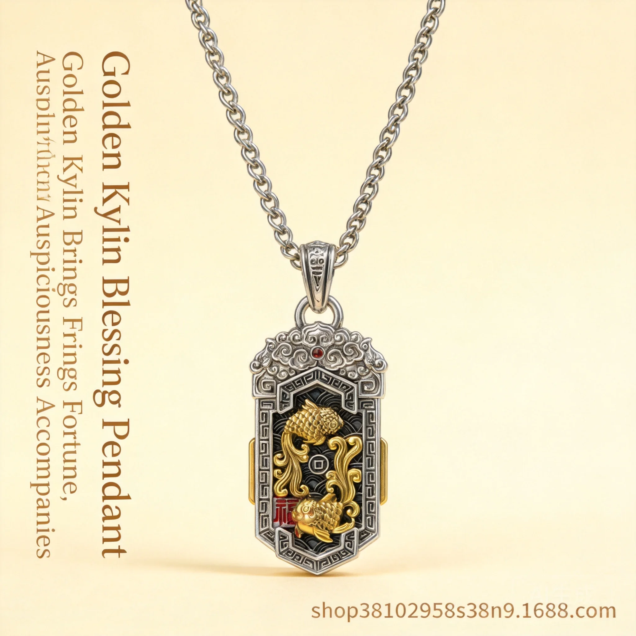 Chinese Style Auspicious Golden Koi Pendant Necklace Lucky Blessing Wealth Fortune Amulet Retro Craft Unisex Original Design Jew